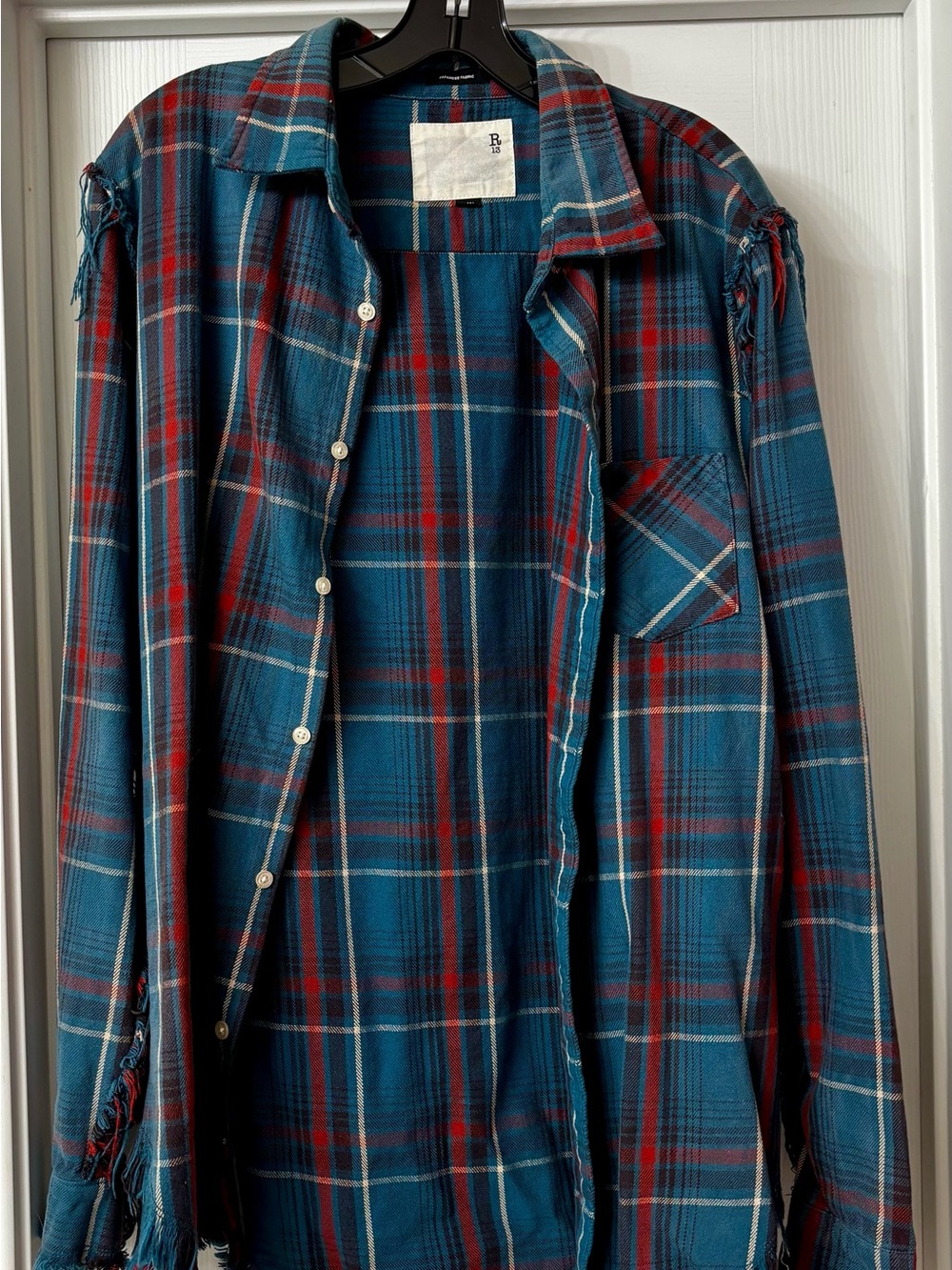 R13 Teal and Red Plaid Button-Down Shirt